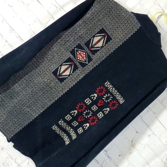 Vintage Chico's Design Navy Blue Black Southwestern Full Zip Jacket Shacket Sz 2 - Picture 16 of 17
